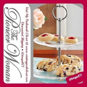 🦋 New Pioneer Woman Cassie Embossed Glass 2 Tier Serving Tray, Clear